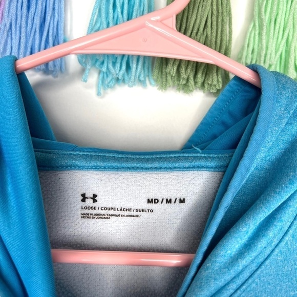 Under Armour Big Logo Blue Pullover Fleece Hoodie Hooded Sweatshirt Size Medium - Picture 5 of 14